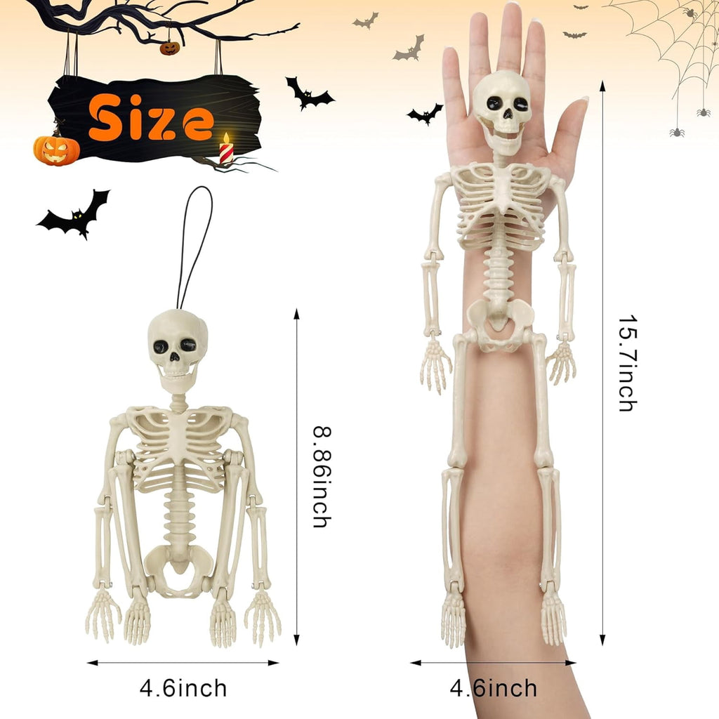 5 Pack Halloween Skeleton Decorations,15.7" Skeletons Hanging Decor with Movable Joints, Mini Plastic Skeleton for Indoor Outdoor Haunted House, Graveyard, Party and Yard Scary Decor