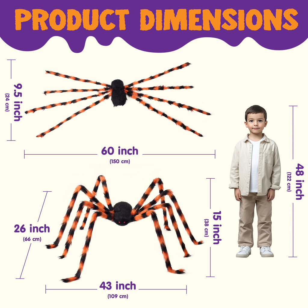 Joyfy 5 ft Scary Giant Spider Halloween Decorations Outdoor,Poseable Spider Lifelike Hairy Prop for Yard,Haunted House,Tree or Porch Party Decorations,Black