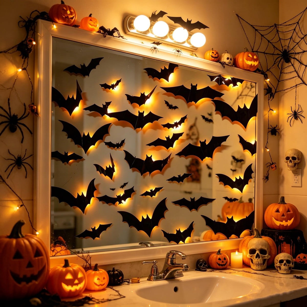 DUHKP 36 Pack Light Up Bats Halloween Decorations, Orange | 3D Stereoscopic Design, Removable Bat Wall Stickers, for Indoor Outdoor Windows & Home Parties