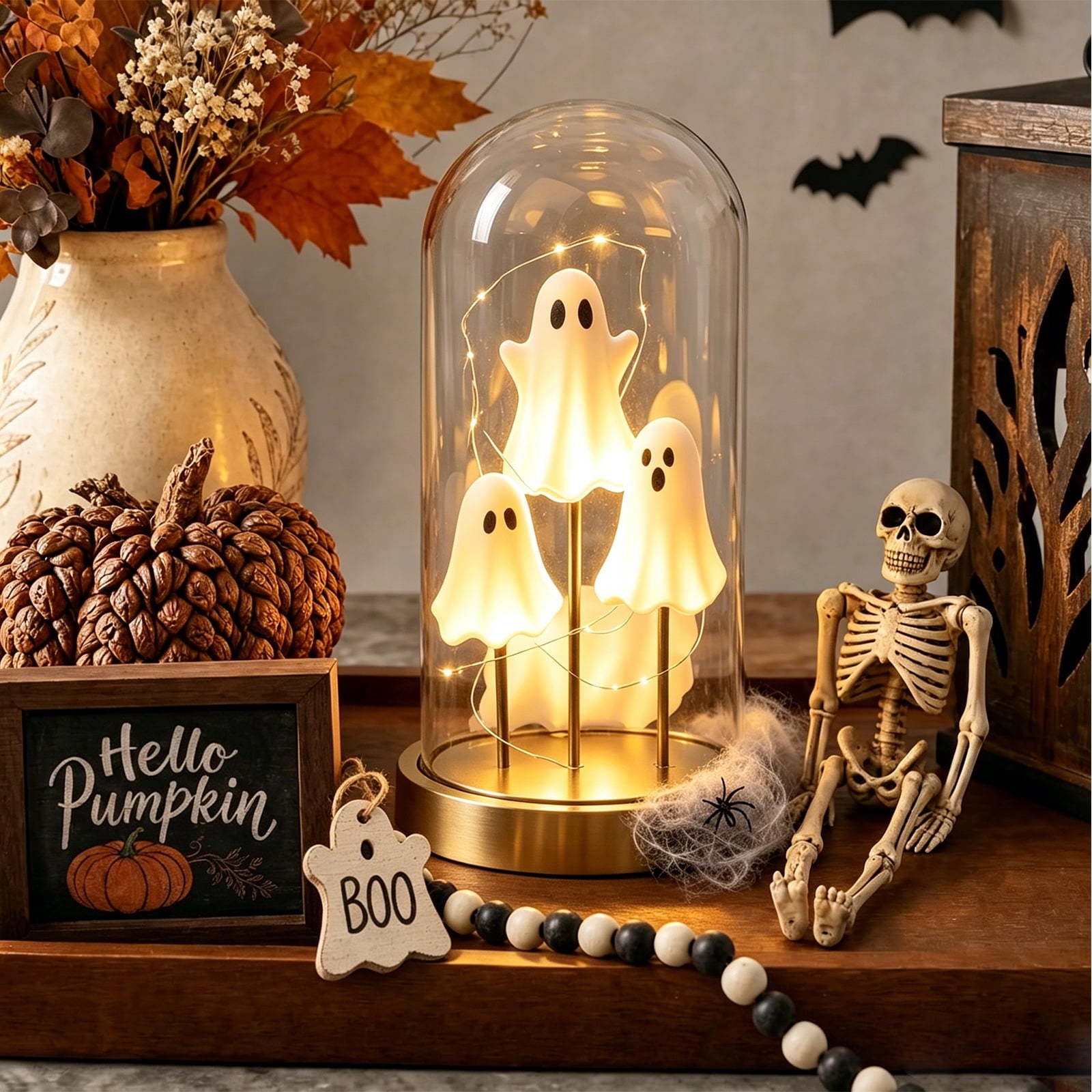 Ghost Bubble Bath LampHalloween Bathroom Decor Gifts Under 20 Bathtub Ghost & Dog Resin Figurine, Warm LED Halloween Tabletop Decor for Bathroom, Bedroom, Kids Room & Fall Home Accent