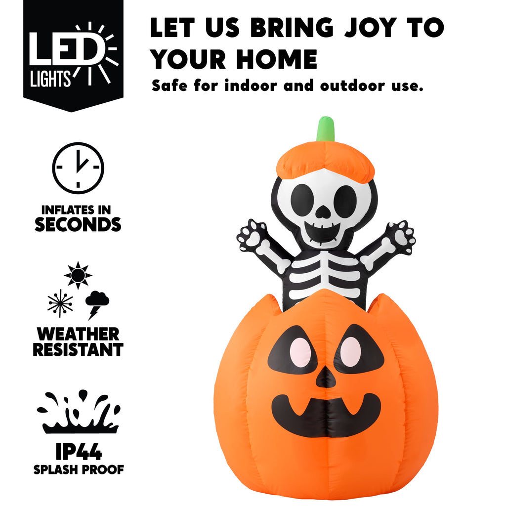 Joyfy 5 ft Halloween Inflatable Animated Cat on Pumpkin,Halloween Outdoor Decoration with LED Lights,Blow Up Decoration for Yard & Lawn,Party