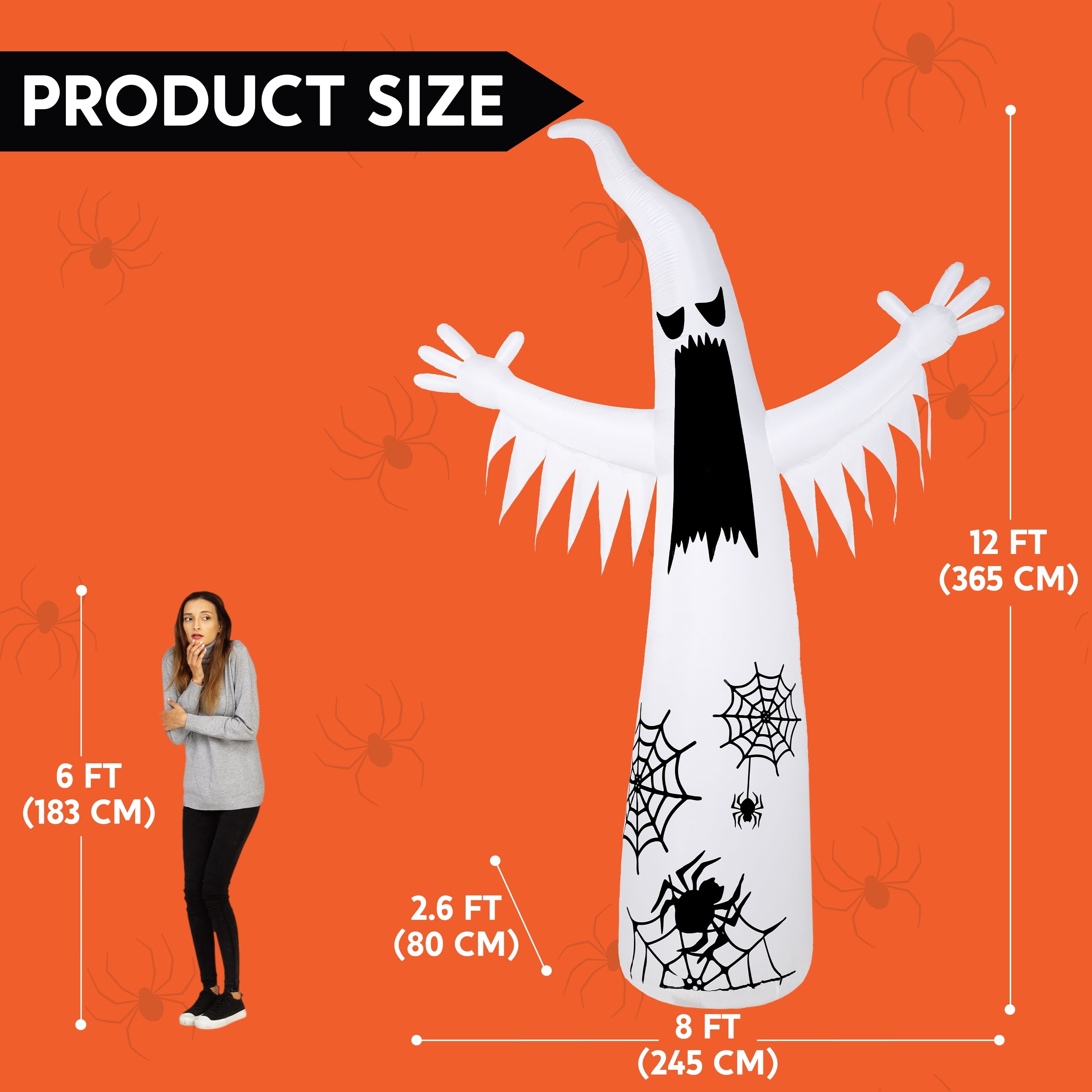 Joyfy 12 ft Halloween Inflatable Outdoor Ghost,Giant Ghost Blow Up Decor with Built-in LED Lights,inflatables with Build-in LEDs,Spooky Outdoor Decorations for Yard & Lawn