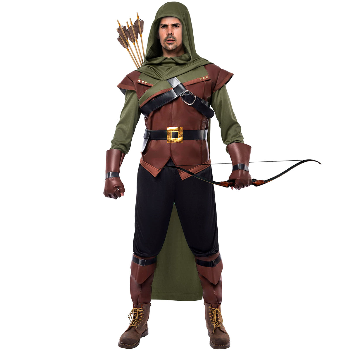 Joyfy Robin Hood Costume for Men Renaissance medieval Costume Outfits Set for Adult Halloween Dress Up Party
