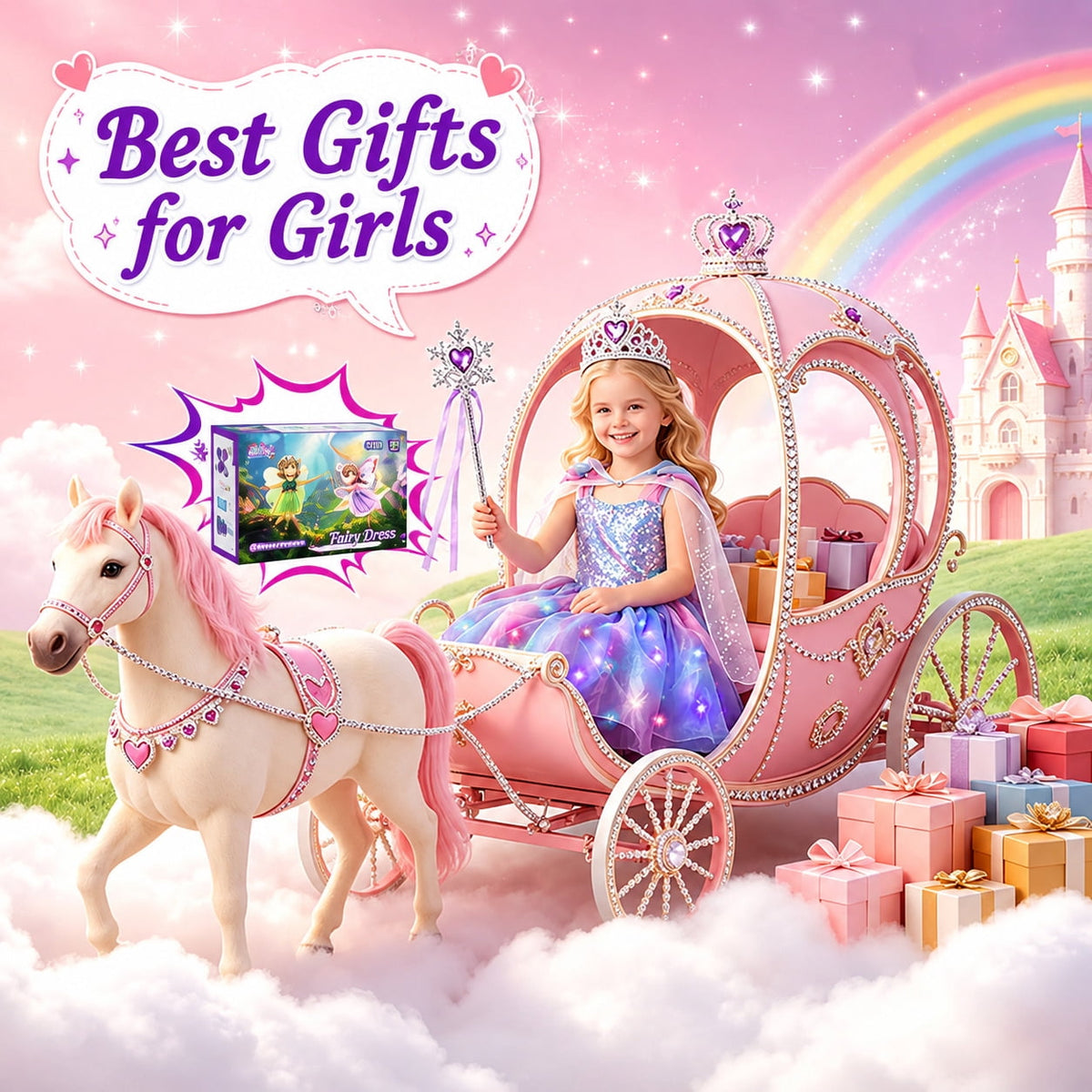 WonderStone Princess Dress for Girls, Fairy Costume Dress-Up with Luxury Accessories, Purple Tutu Outfit for Birthday Parties, Kids & Toddlers Ages 5-6