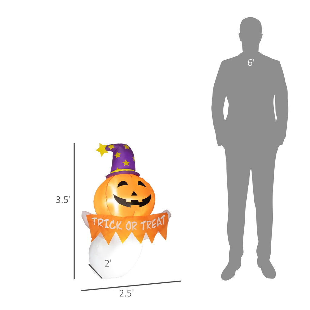 Outsunny 41.3" Inflatable Halloween Window Sticker Ghost with Orange Face, Halloween Decoration with LED Lights for Garden Indoor Outdoor