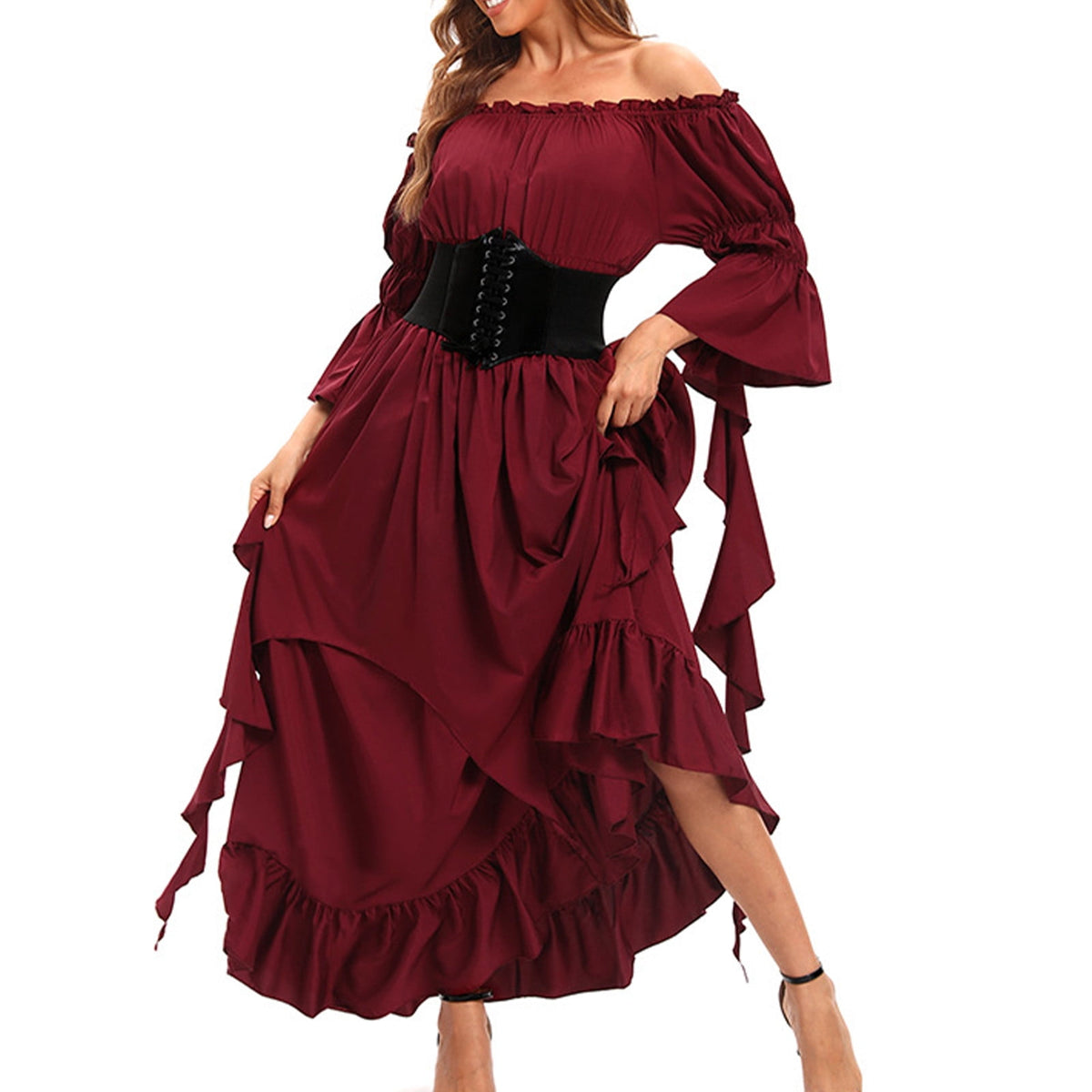 LYXSSBYX Maxi Dresses for Women Women's Long Sleeve Neck Dress Floor Length Cosplay Dress Plus Size Dress