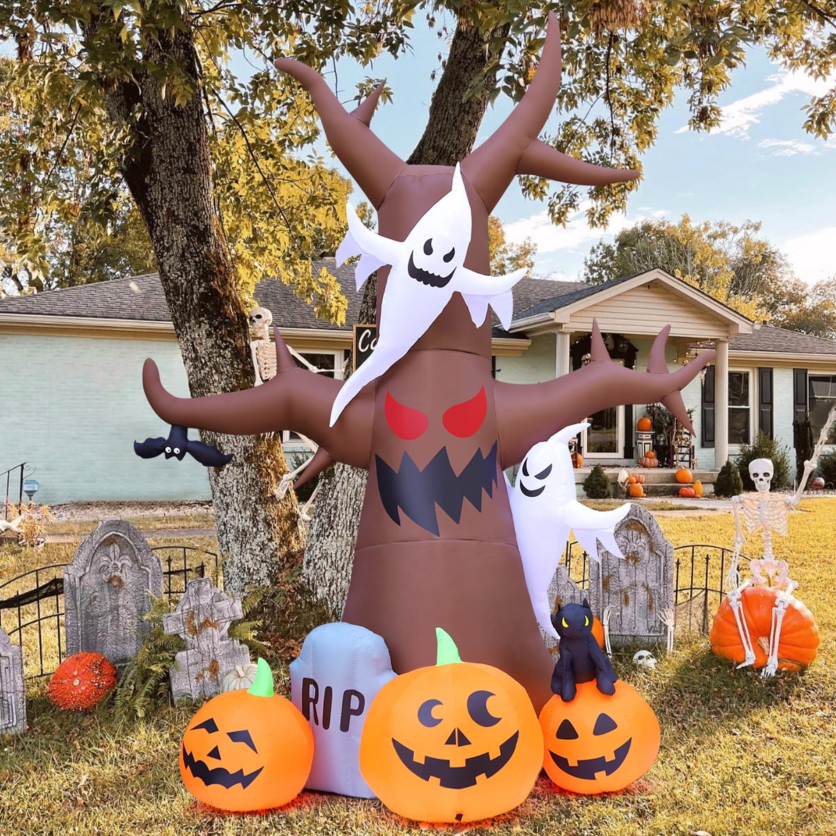 GOOSH Halloween Inflatable 11.8 FT Inflatable Halloween Tree, Halloween Inflatable Tree Scary Halloween Blow Up Tree with LED Lights, Outdoor Halloween Decorations Clearance for Halloween/Holiday