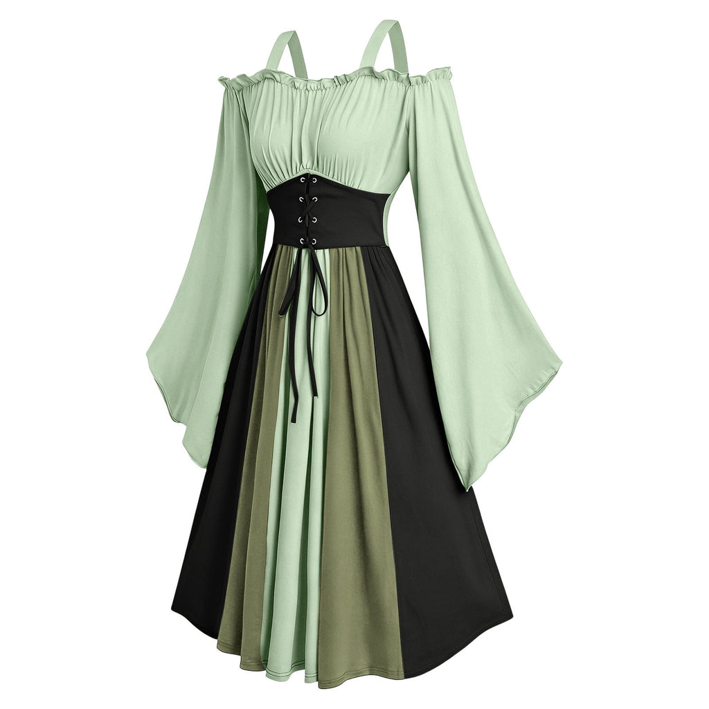Gothic Dresses for Women Medieval Renaissance Halloween Costume Lace Up Corset High Low Ruffle Hem Square Neck Vintage Gown