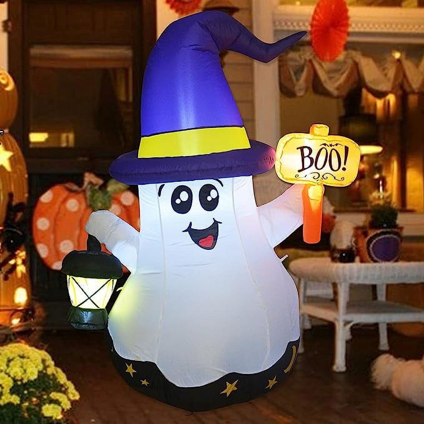 GOOSH Halloween Inflatable 5 FT Halloween Ghost Inflatable with Hand-Held Light, Cute Blow Up Ghost Halloween Ghost Decorations with Built-in LEDs, Halloween Decorations Clearance for Holiday/Party