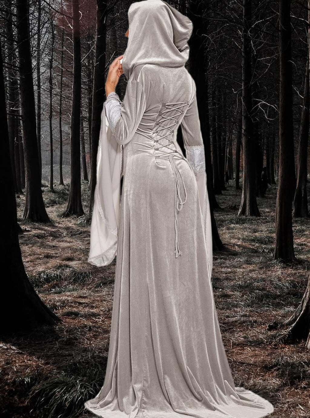 Halloween Witch Costume Women, Deluxe Witch Dress Costume, Vintage Embroidered Renaissance Gothic Hooded Vampire Gown Dress Cosplay Costumes Black M
