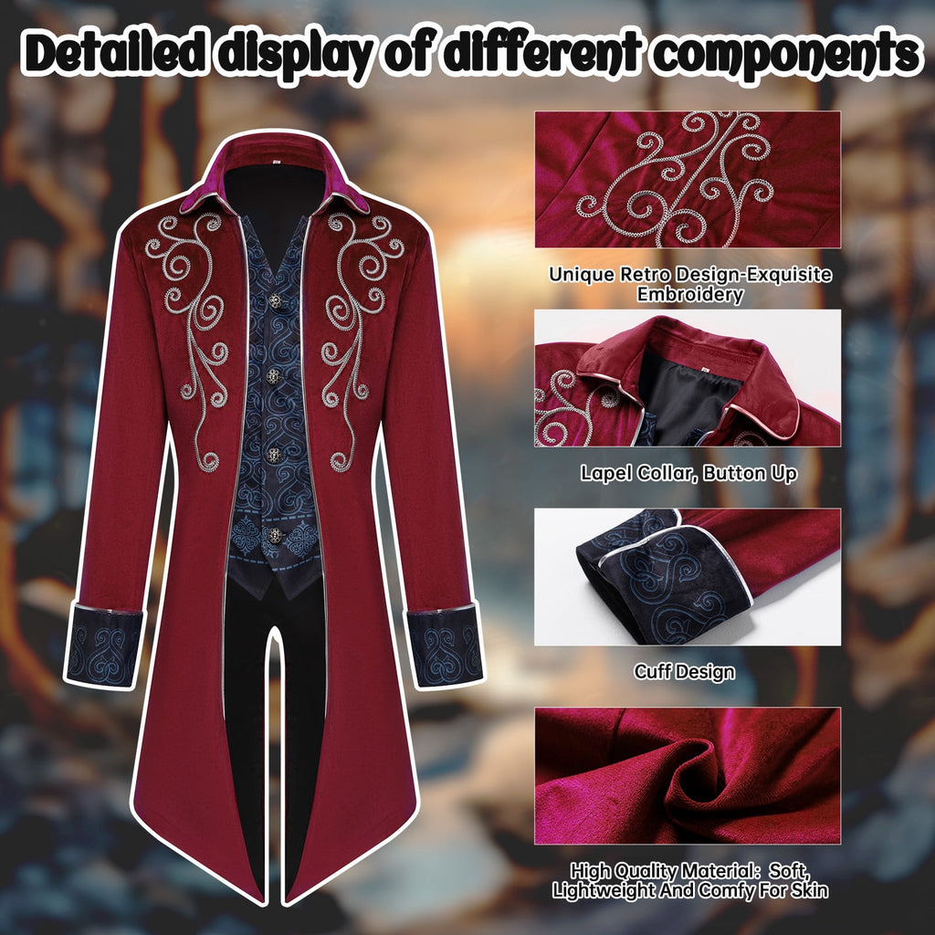 GYQMBT Men Medieval Steampunk Tailcoat Jacket Gothic Victorian Frock Coat Uniform Halloween Party Cosplay Gentleman Costumes, Blue, XL