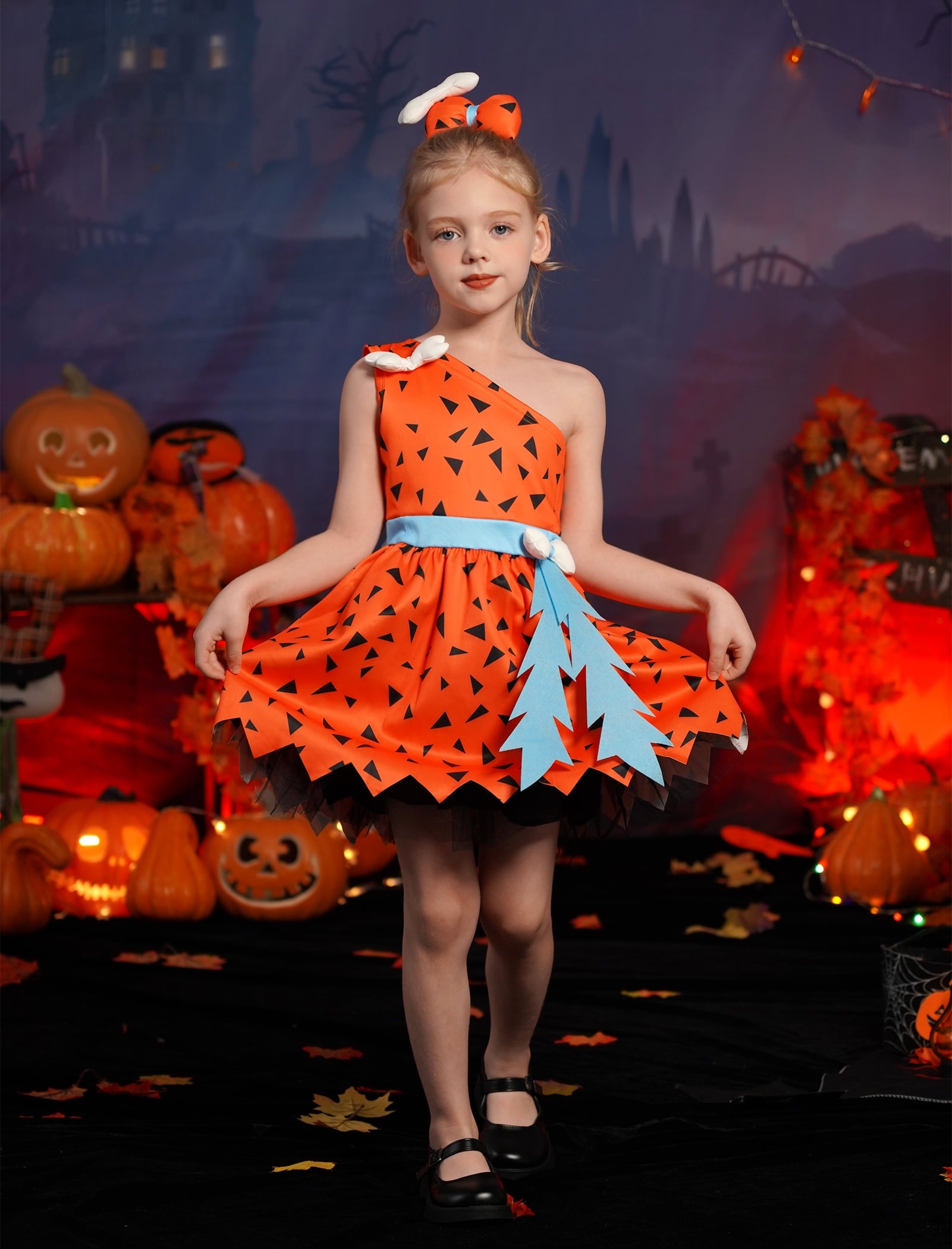 Kids Baby Bam Bam Costume Flintstone Costume Caveman Cavegirl Historical Stone Age Themed Birthday Outfit for Girls Boys Halloween Cosplay Dress Up Photo Shoot 2-3 Years Girl - Orange