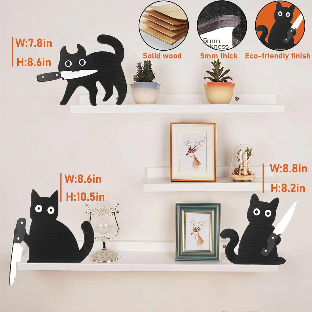 Halloween Wall Decorations Set of 3 Cat-8.6" Black Cat Wooden Indoor Halloween Decoration for Door Cornor for Entrance Hall, Kitchen, Shelf Ultimate Door Corner Decoration