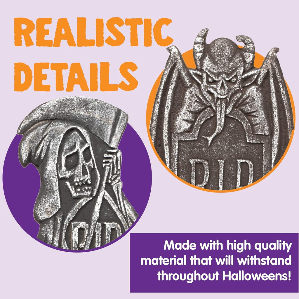 Coolmade 17 Inch Halloween Tombstones, 5 Pack Foam Yard Decor with Stakes, Gray Outdoor Graveyard Headstones