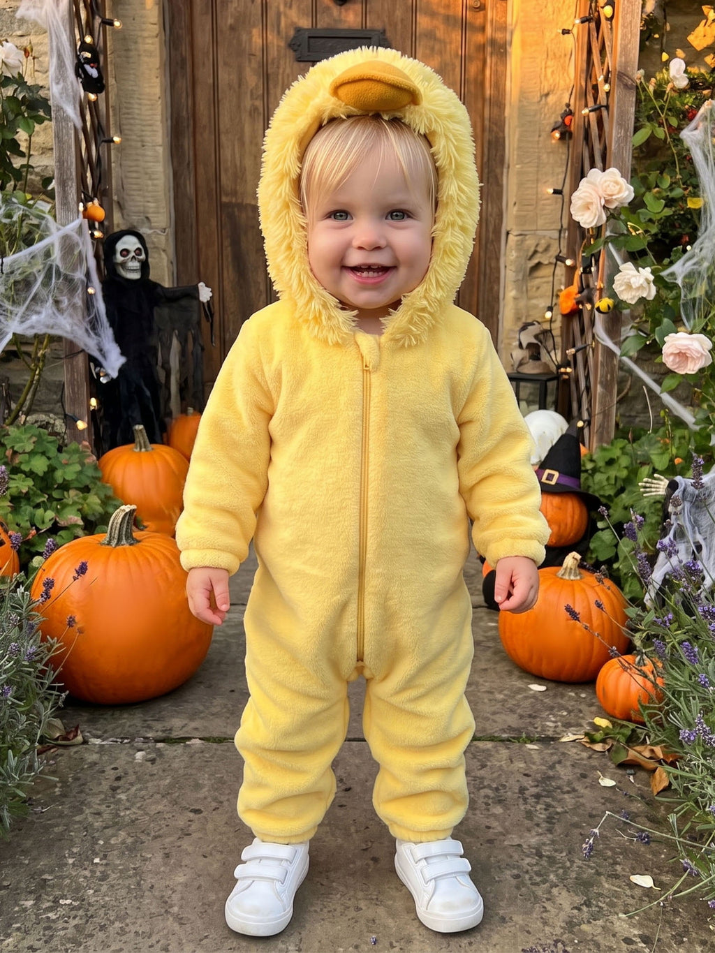 RUINIXCW Toddler Baby Girl Boy Halloween Chick Costume Cosplay Outfit Infant Fall Winter Clothes Snowsuit Fleece Jumpsuit Long Sleeve Hooded Romper