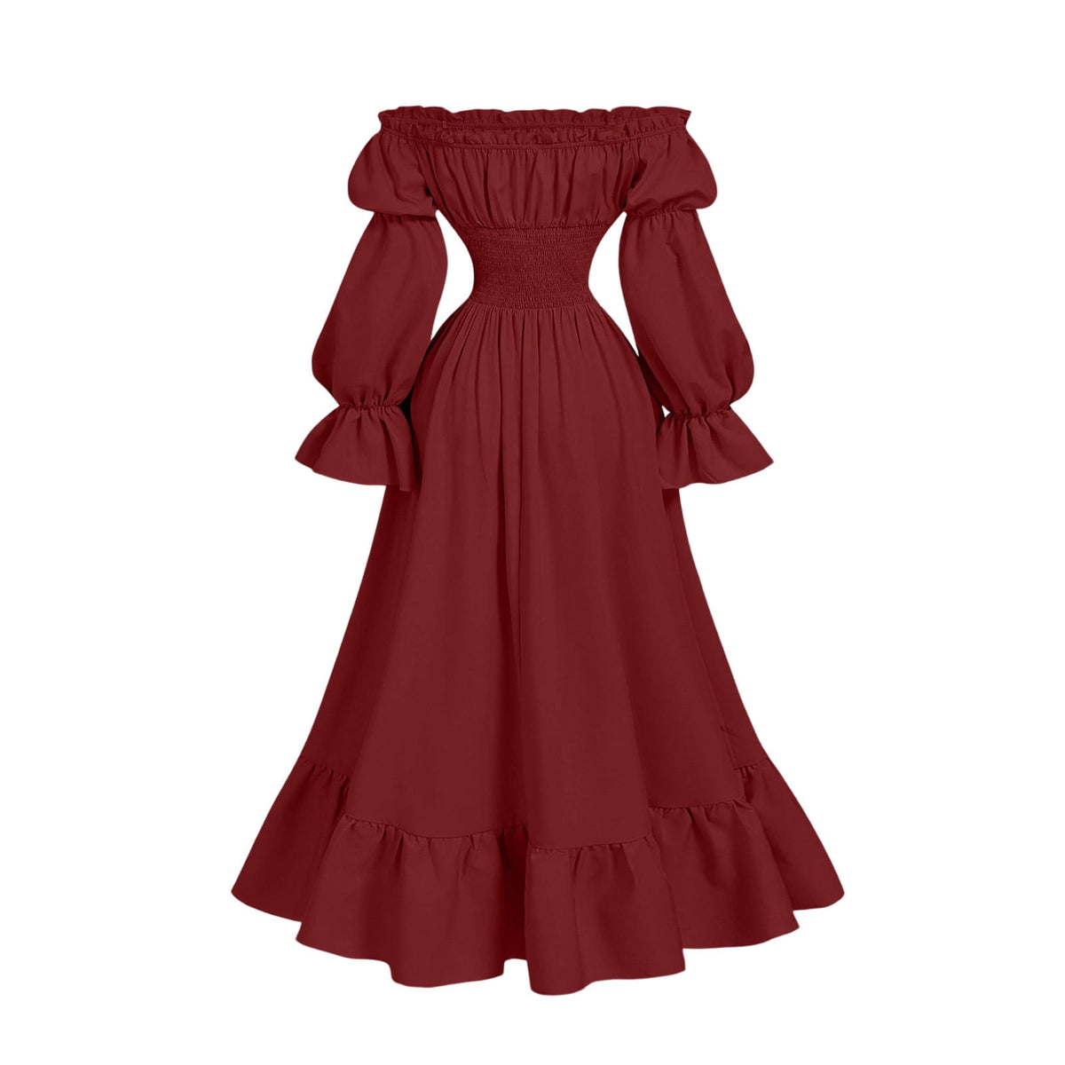 QATAINLAV Renaissance Costume Women Vintage Medieval Dress Cold Shoulder Short Sleeve Peasant Pirate Irish Maxi Dresses, Black, L