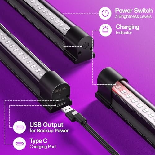 Battery Powered Black Light,Rechargeable Blacklight,Cordless 395nm Light Glow Party,Halloween,Body Painting,2 Packs