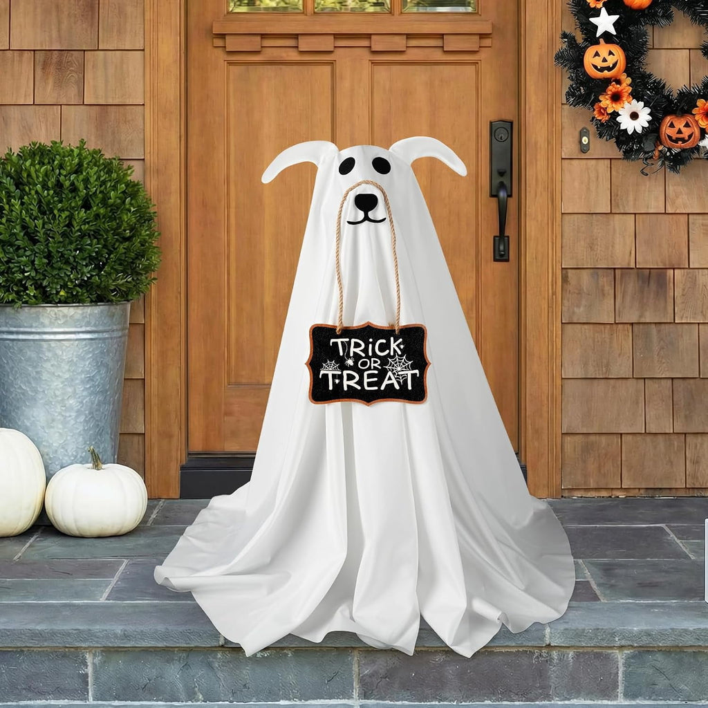 Halloween Decorations, 2 Pack 2.3 FT Light-Up Spooky Ghost Dog with 2 Sign | Halloween Ghost Dog Decorations Outdoor, Halloween Decorations Indoor, Remote Control Ghost Decor for Porch Yard Lawn Home