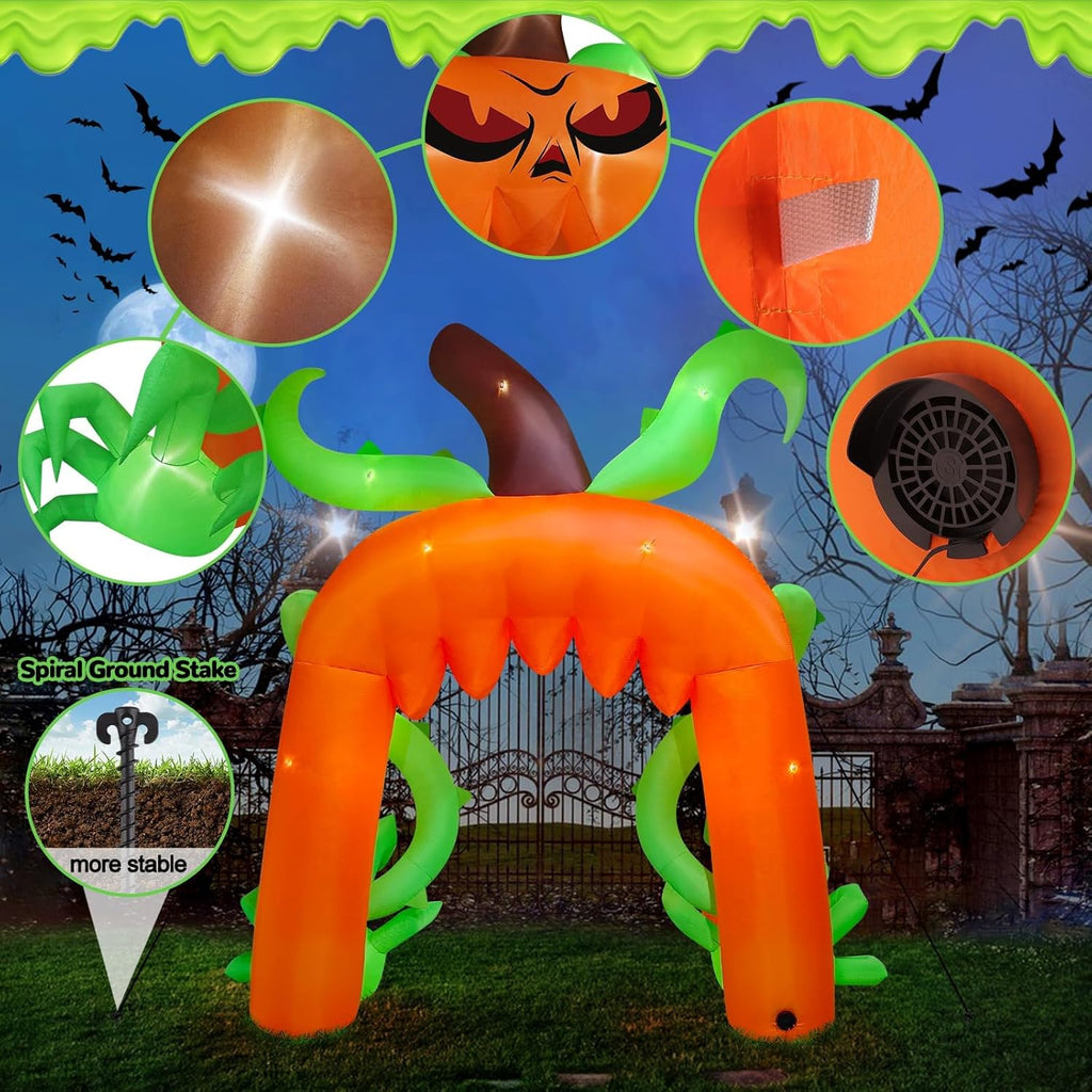 Kalolary 12FT Giant Halloween Pumpkin Arch Inflatable with LED Lights, Scary Blow-Up Decoration for Lawn, Garden, and Yard Holiday Party