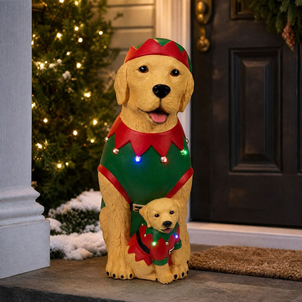 Clearance! Christmas Golden Retriever Statue with LED Lights, Cute Dog Holding Puppy Figurine, Christmas Decoration Indoor Outdoor, Gift for Kiddo Adults