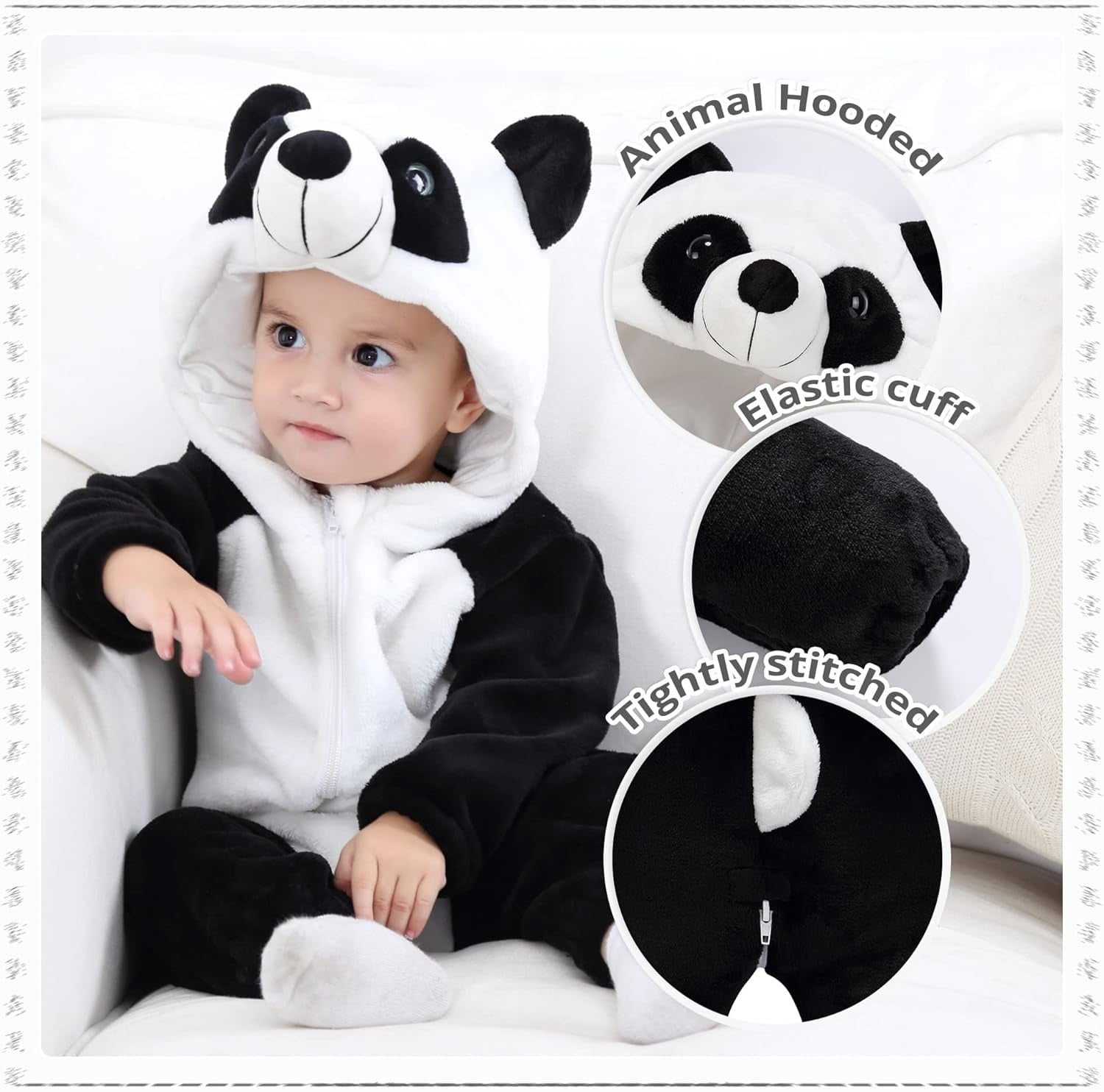 WIBACKER 0-3T Unisex Baby Animal Costume Winter Autumn Flannel Hooded Romper Christmas and Halloween Panda Cosplay Jumpsuit