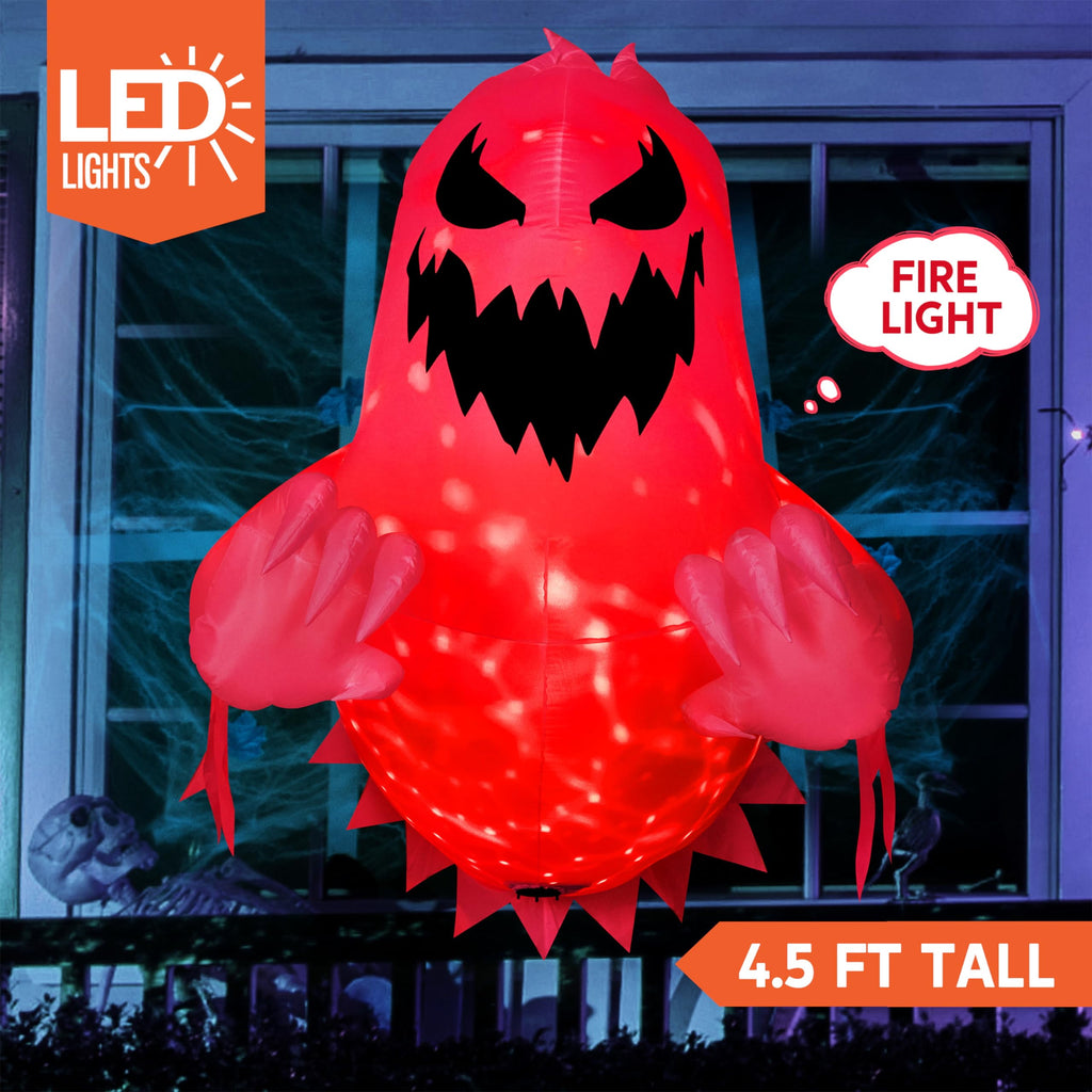 Joyfy 4.5 FT Halloween Inflatable Decorations Outdoor Scary Flying Ghost Broke Out from Window with Built-in LED Blow Up Inflatable for Window Decoration Yard Garden Lawn Decor