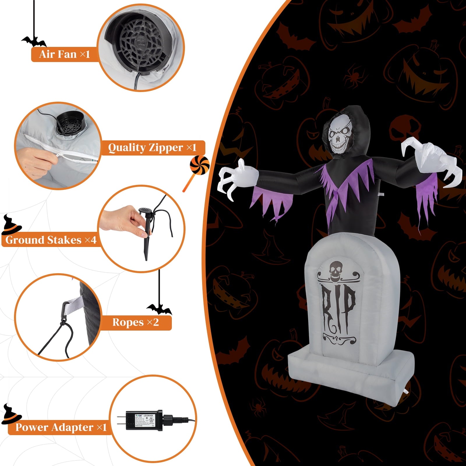 UBesGoo Inflatable Halloween Decoration 6 FT Reaper for Halloween Party Outdoor, Yard, Garden, Lawn Decorations
