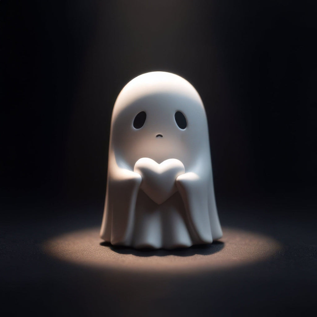 Qxpztk Halloween Cute Ghost Figurine, Spooky Resin Ghost Statue, Mini Ghost Decor for Halloween Decorations, Porch and Indoor Spooky Home Decor Ghost with a Red Heart - B