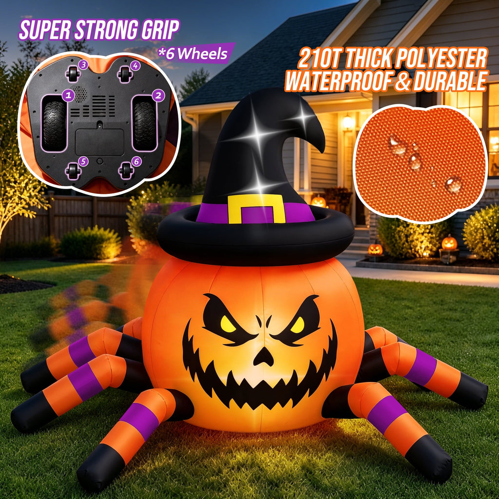 Firstness 2.6ft Remote Control Halloween Inflatable with Music Lights,Pumpkin Spider Car Blow ups Rc Car,Indoor Outdoor Decorations
