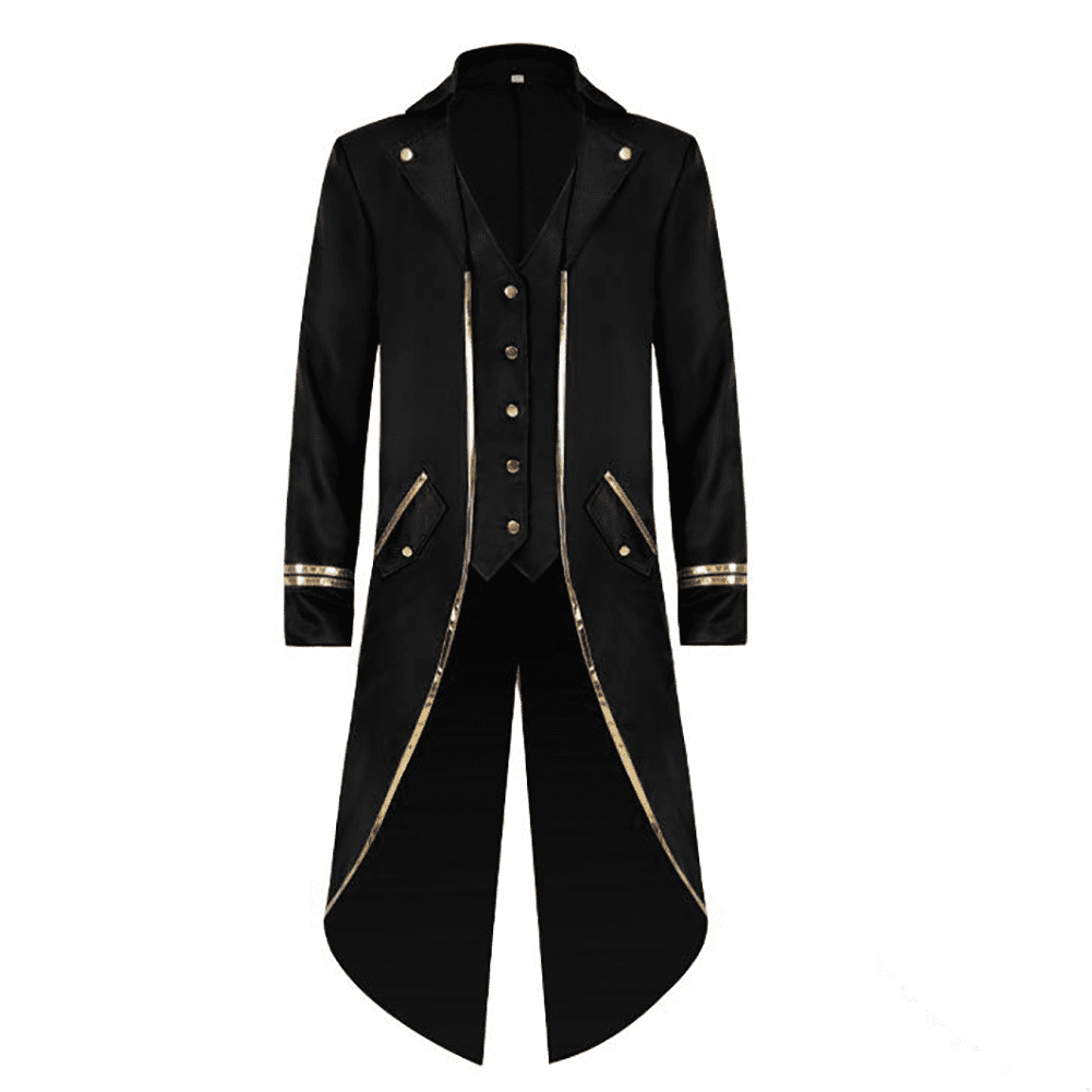 IBTOM CASTLE Men's Steampunk Vintage Tailcoat Jacket Gothic Medieval Victorian Frock Button Down Swallow Coat Uniform L Blue & Gold