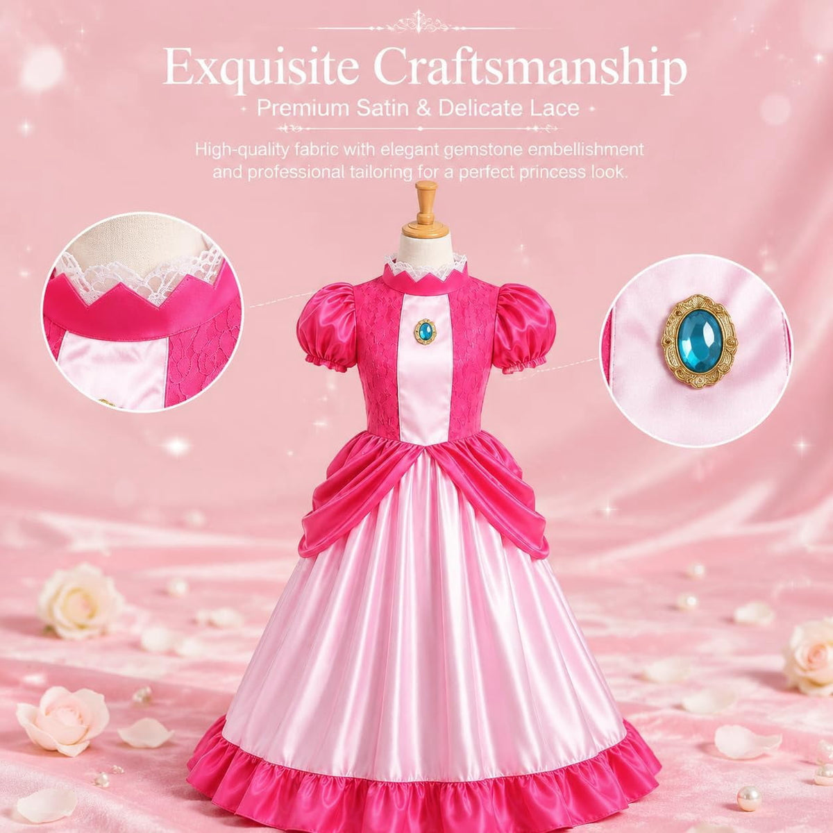 G*irls Halloween Princess Dress with Accessories, Blue Princess Dress with Wig Wand Crown Earrings and Star Earrings