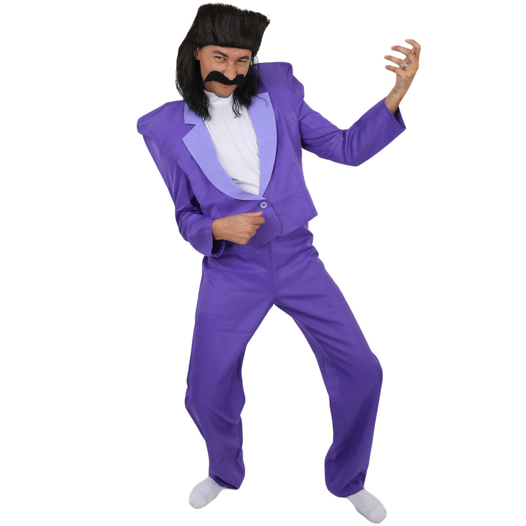 Men's Dark Purple 80s Punk Rock Star Costume for Adult – Retro Jumpsuit with Mock Turtleneck for Halloween Cosplay