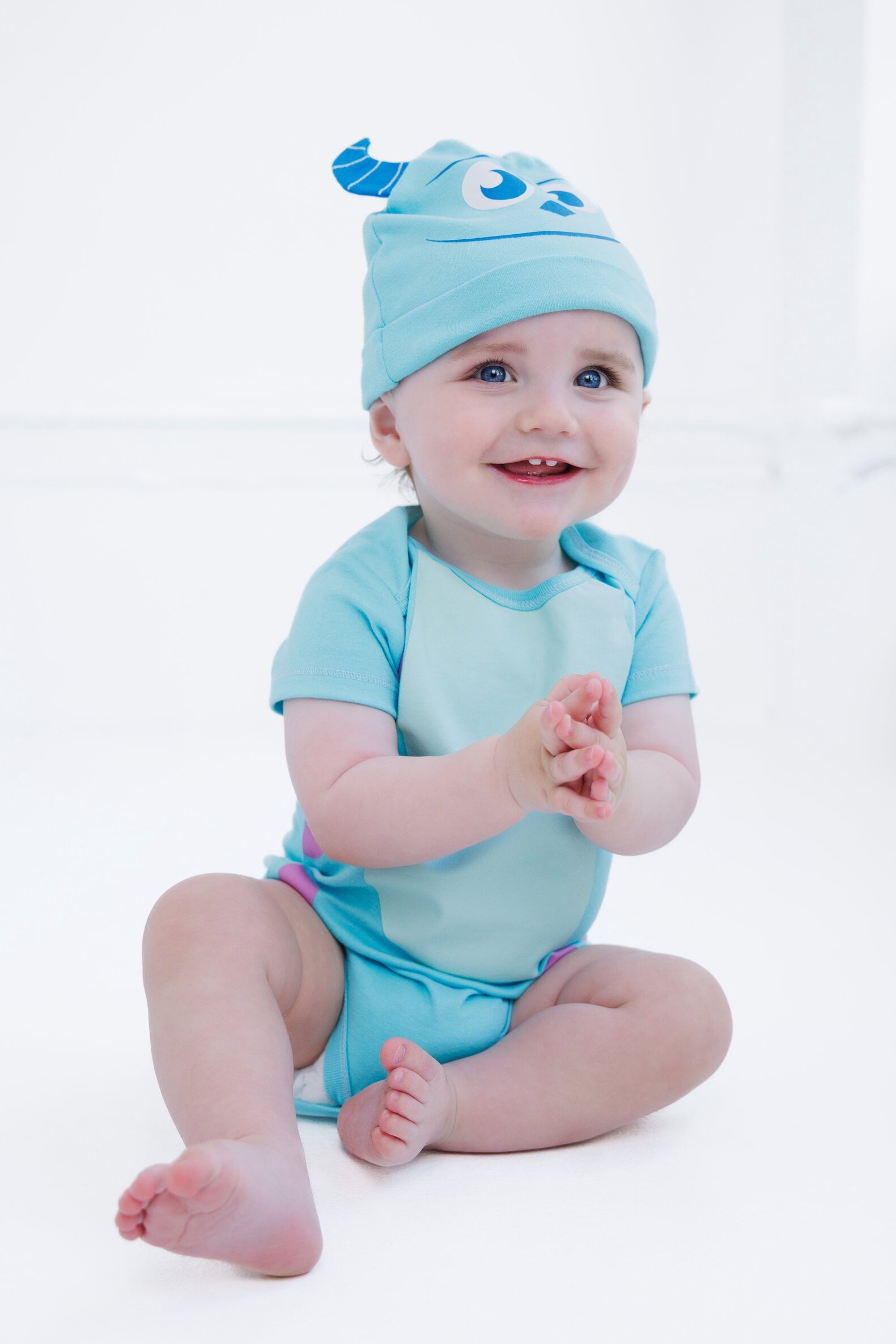 Disney Winnie the Pooh Baby Boy or Girl 2-Piece Cosplay Bodysuit and Hat Set Light Blue Eeyore