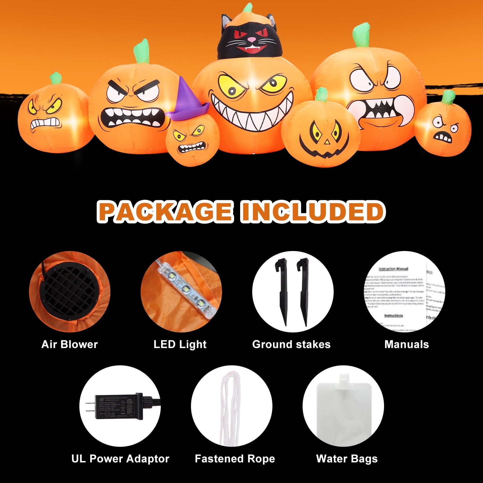 6 FT Halloween Inflatables Stacked Pumpkins Ghost with Build-in LEDs for Porch,Halloween Pumpkin Decor Blow up Yard Decorations