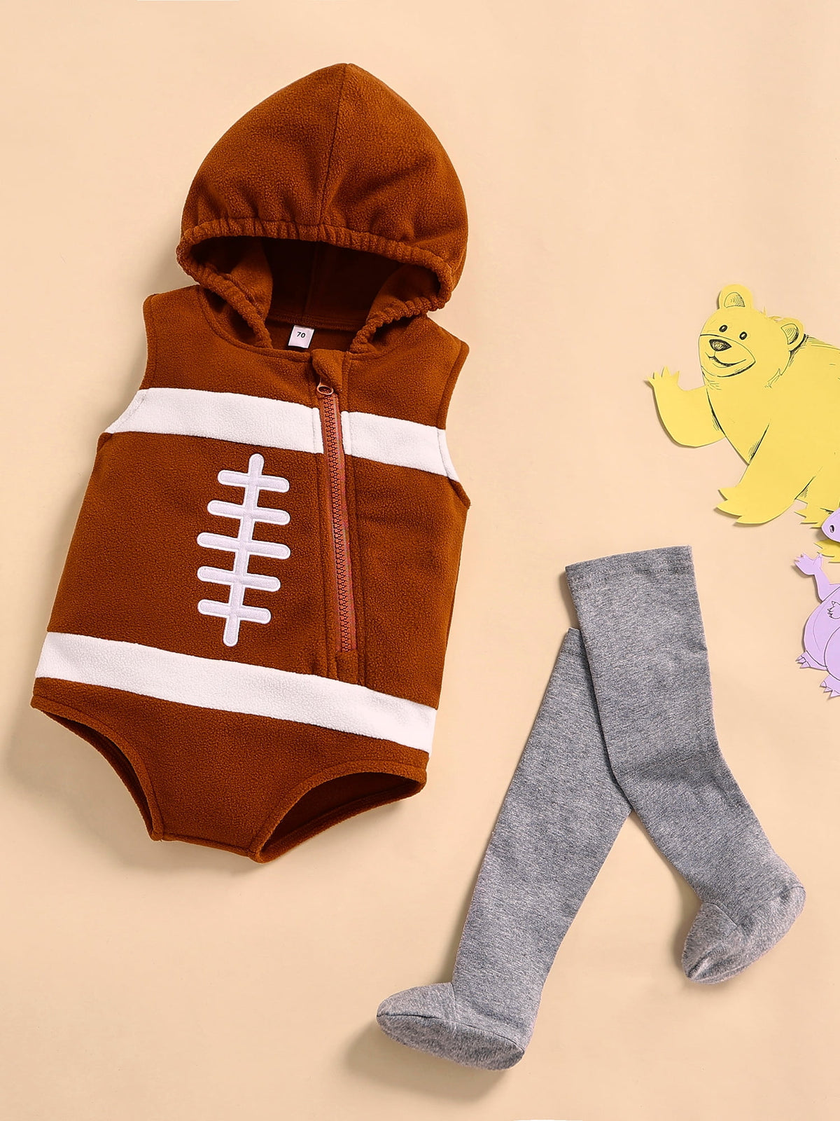 Cjfdfy Newborn Baby Boy Girl Football Soccer Costume Kids Baby Halloween Rugby Costume Infant Cute Zipper Hooded Romper Jumpsuit with Stockings Set Cosplay Party Outfit