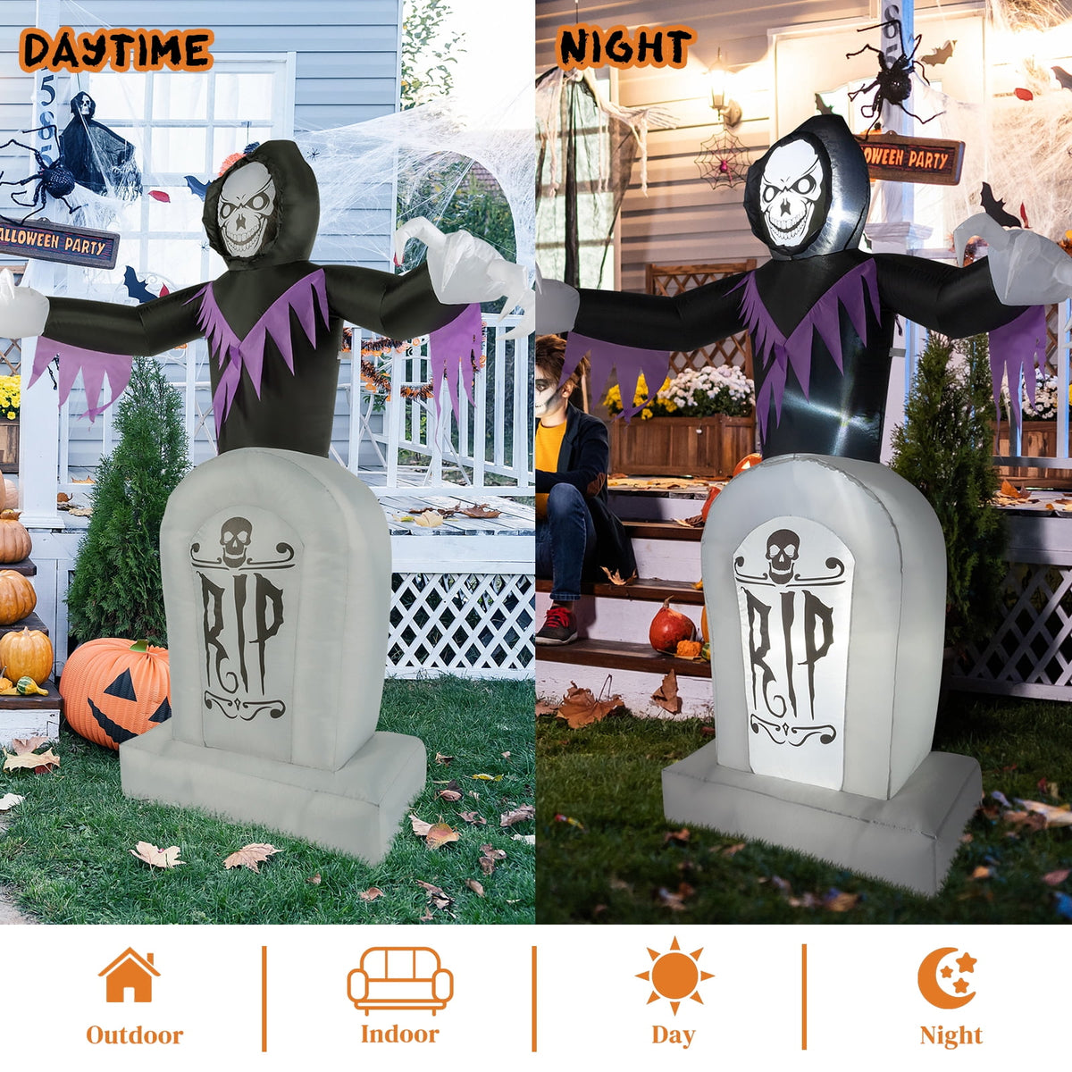8FT Long Halloween Inflatables Pumpkins Eyeball Candy Outdoor Decorations, Blow Up Yard Decoration with Built-in LEDs Lighted for Lawn Garden Outside Indoor Decor