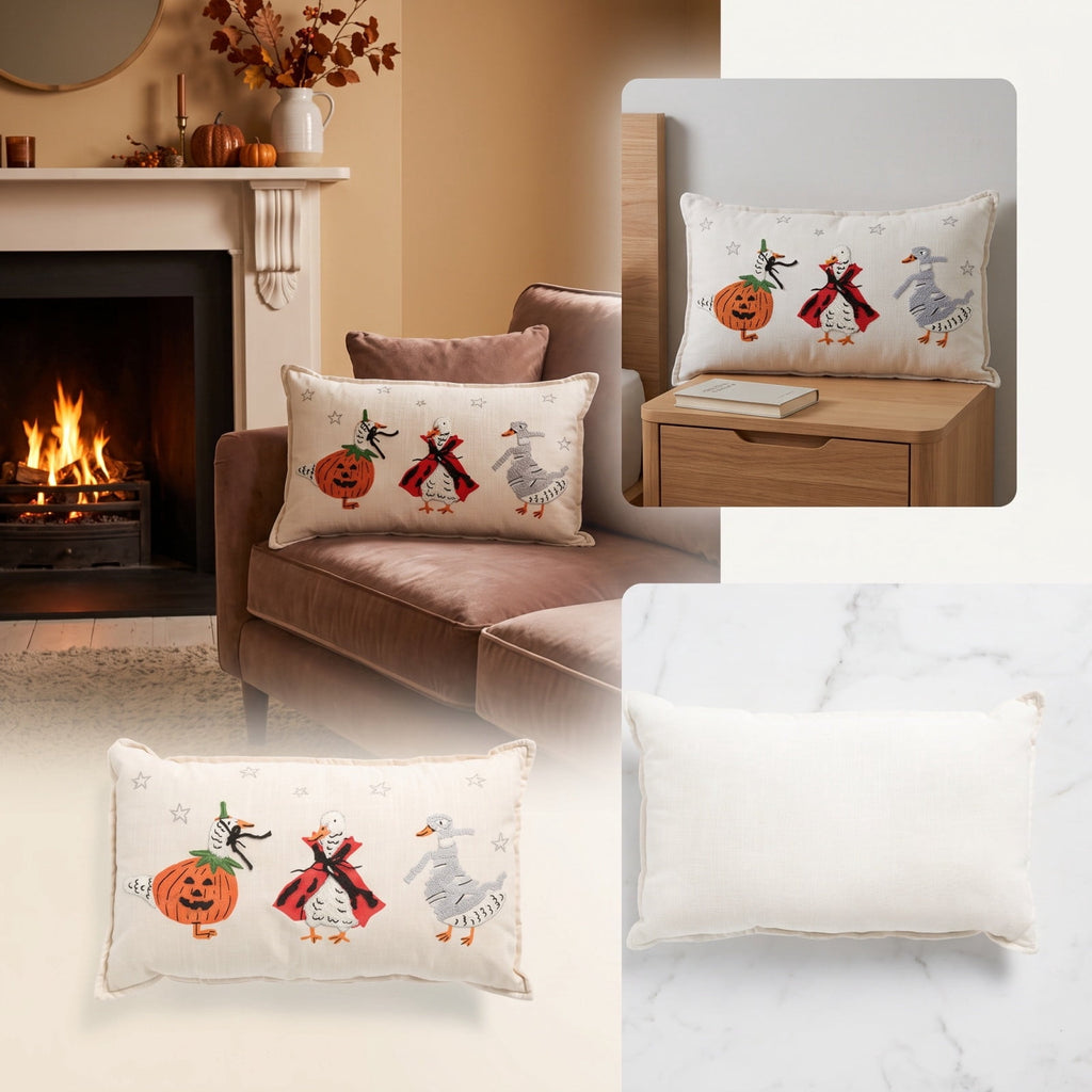 Halloween Ghost Reading Book Throw Pillow Cover, Spooky Library Bookshelf Skull Candlestick Decorative Pillowcase, Retro Halloween Cushion Cover