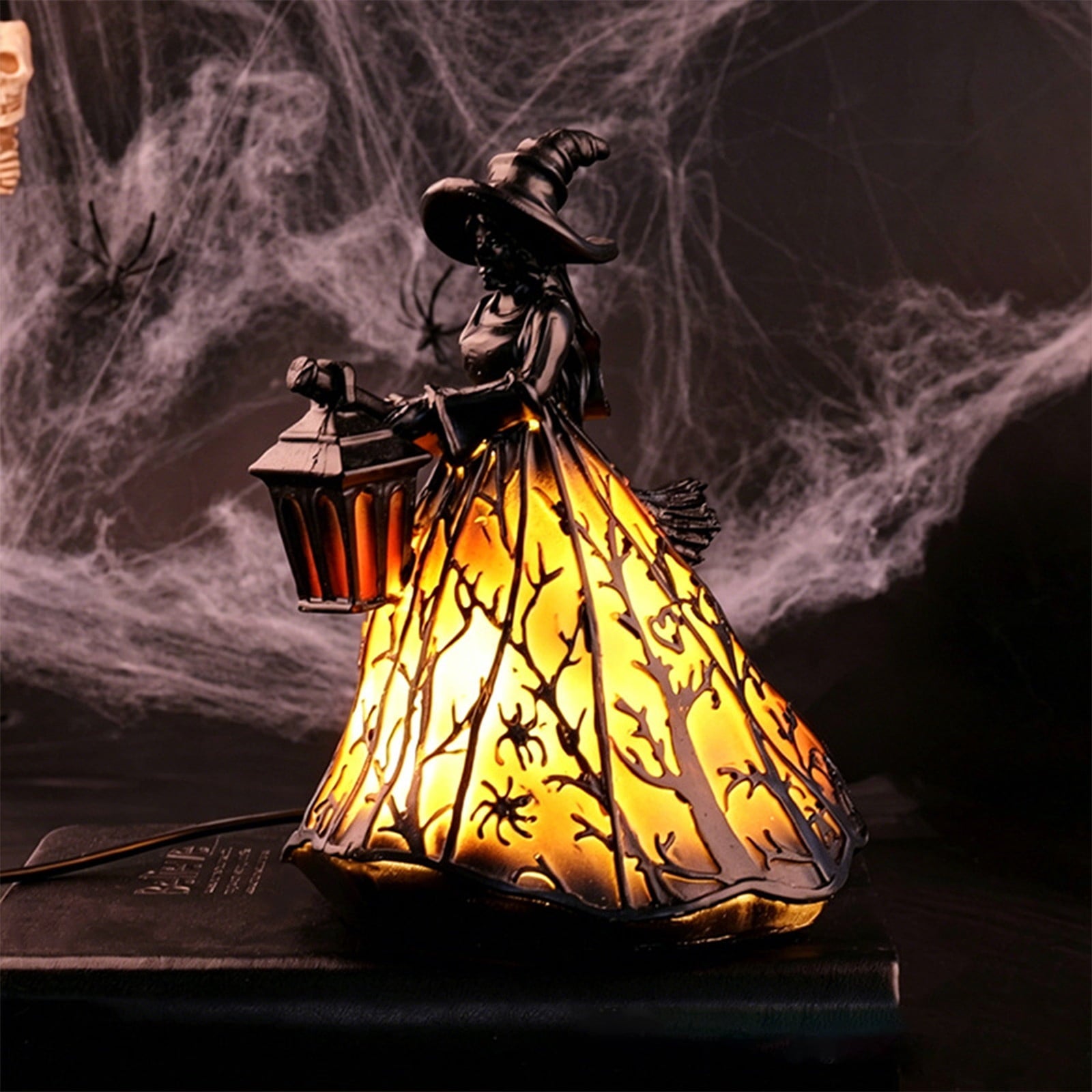 Halloween Witch Lamp,Stained Gothic Witch Hat Led Lamp for Stained Glass Inspired, Spooky Decorative Standing Night Light,Unique Halloween Party Lighting Decorations Door for Indoor