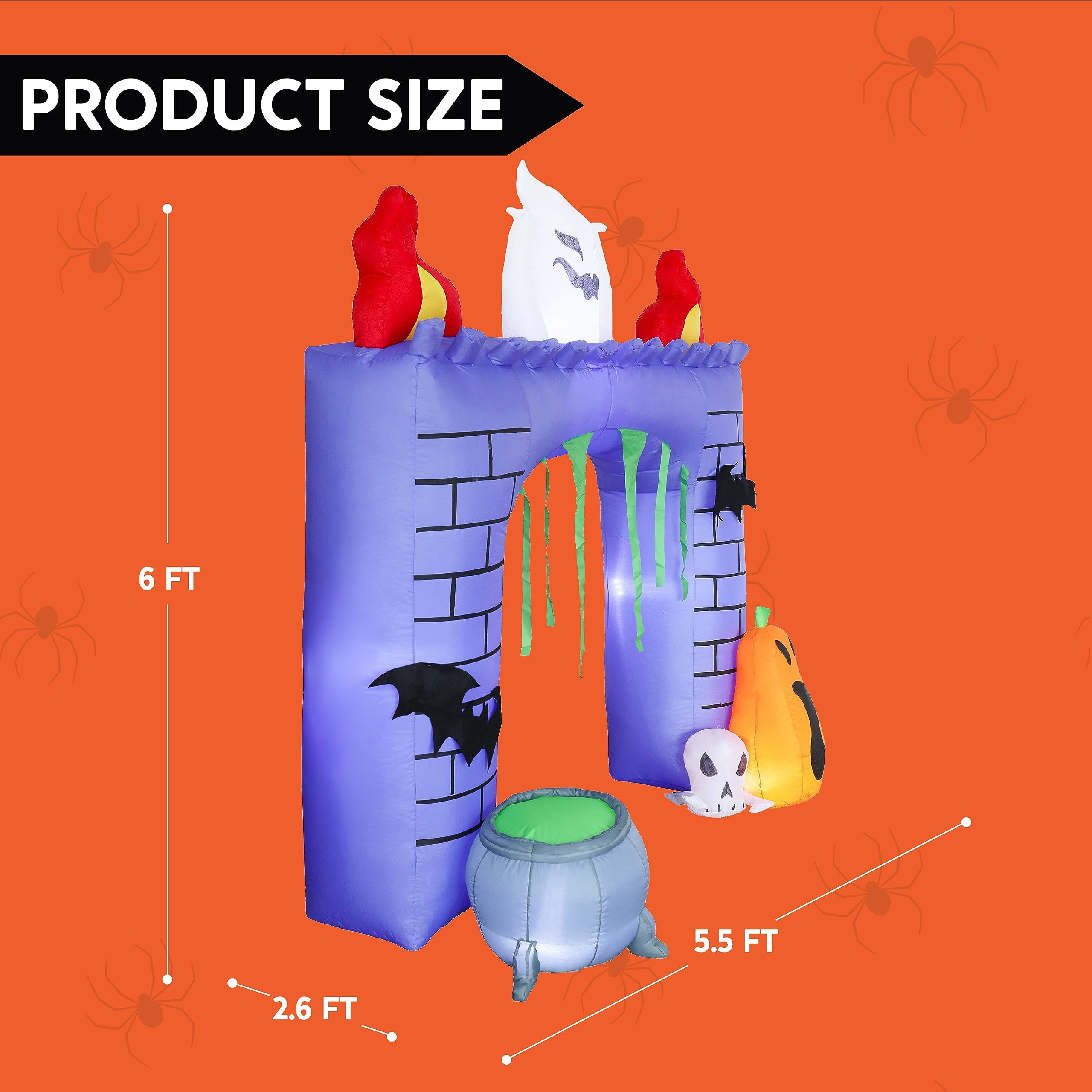Joyfy 6 FT Halloween Inflatable Haunted Castle Decoration,Trunk or Treat Car Decorations Kit Ghost and Pumpkin with Built-in LED Light for Halloween Party Indoor,Outdoor,Yard,Garden Decor