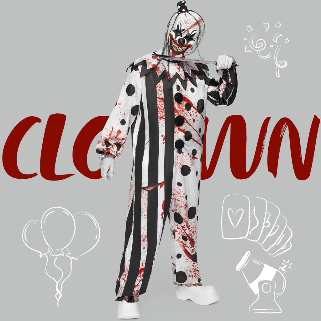 Joyfy Scary Clown Costume for Men Adult Halloween Costumes Killer Clown Halloween Outfit Set Fancy Dress Cosplay