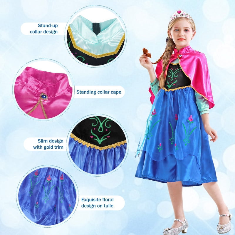 Jurebecia Princess Dress Snow Queen Costume for Girls Birthday Party Halloween Christmas Cosplay Outfit Toddler Kids 120 cm 5-6 Years