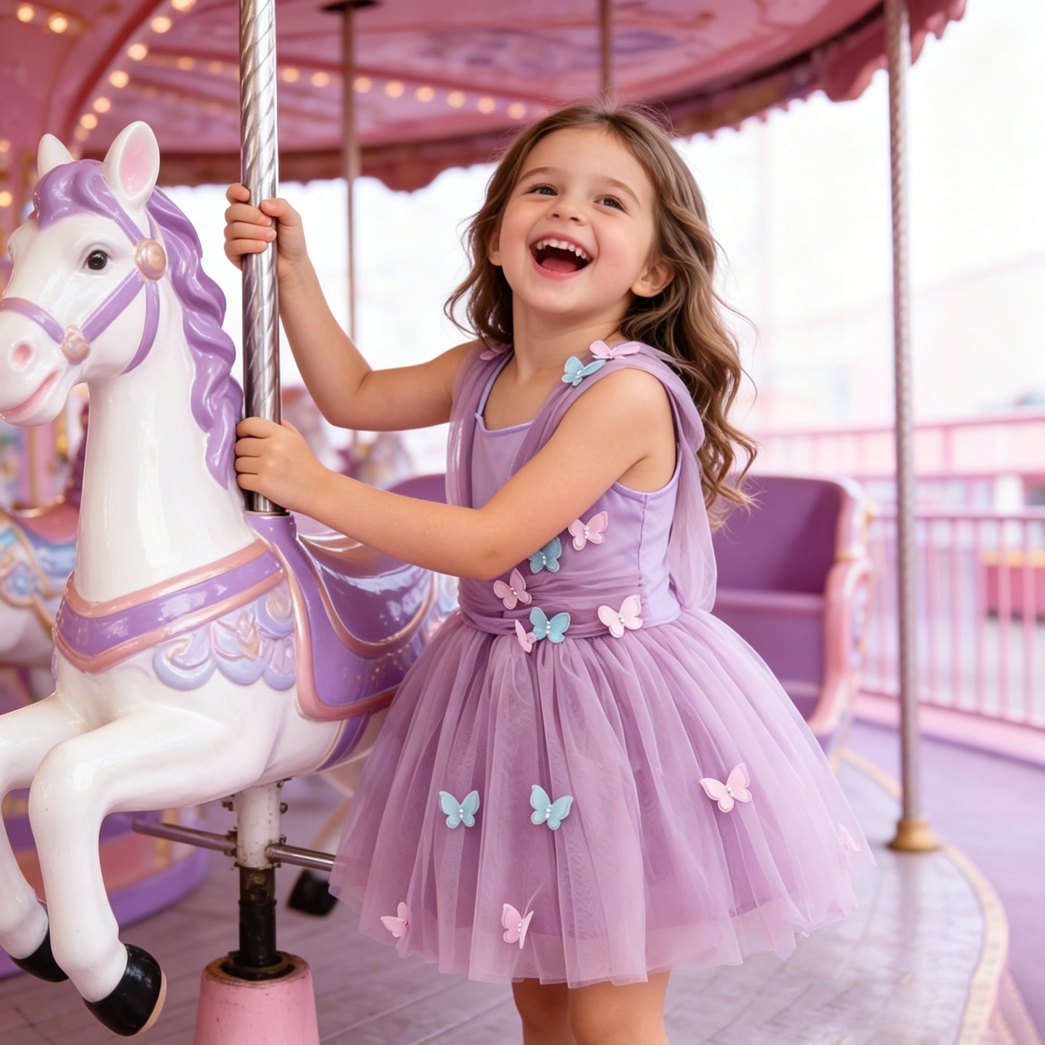 CZKHPTY Girls Rainbow Unicorn Tutu Costume Set with Headband & Wings, Kids Princess Dress Up Outfit, Sizes 9-10Y