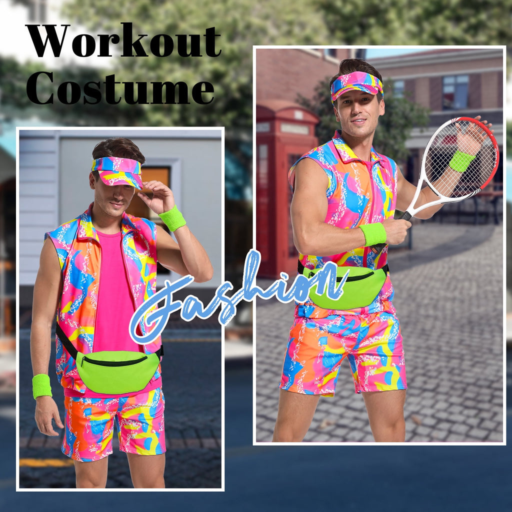 MYATED 6 Pieces 80s Men Workout Costume Halloween Cosplay Outfits 80s 90s Workout Outfit Party Clothing for Adult Mens,XL