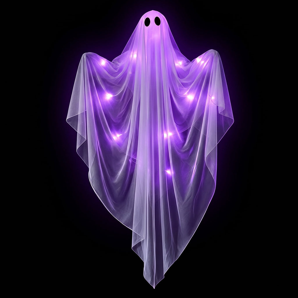 Ayieyill Halloween Ghost Decor with Warm White LED Light, 47” Light up Hanging Ghost Halloween Yard Porch Decorations Outdoor