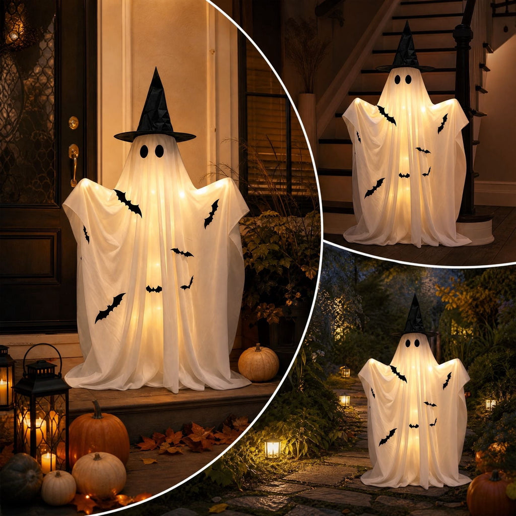 Halloween Light-Up Ghost Decorations Outdoor - 6.5 FT - 8 Sounds Gaint Hanging Swing Ghost Halloween Decoration, Spooky Cute Ghosts Decorations for Front Porch Yard Tree
