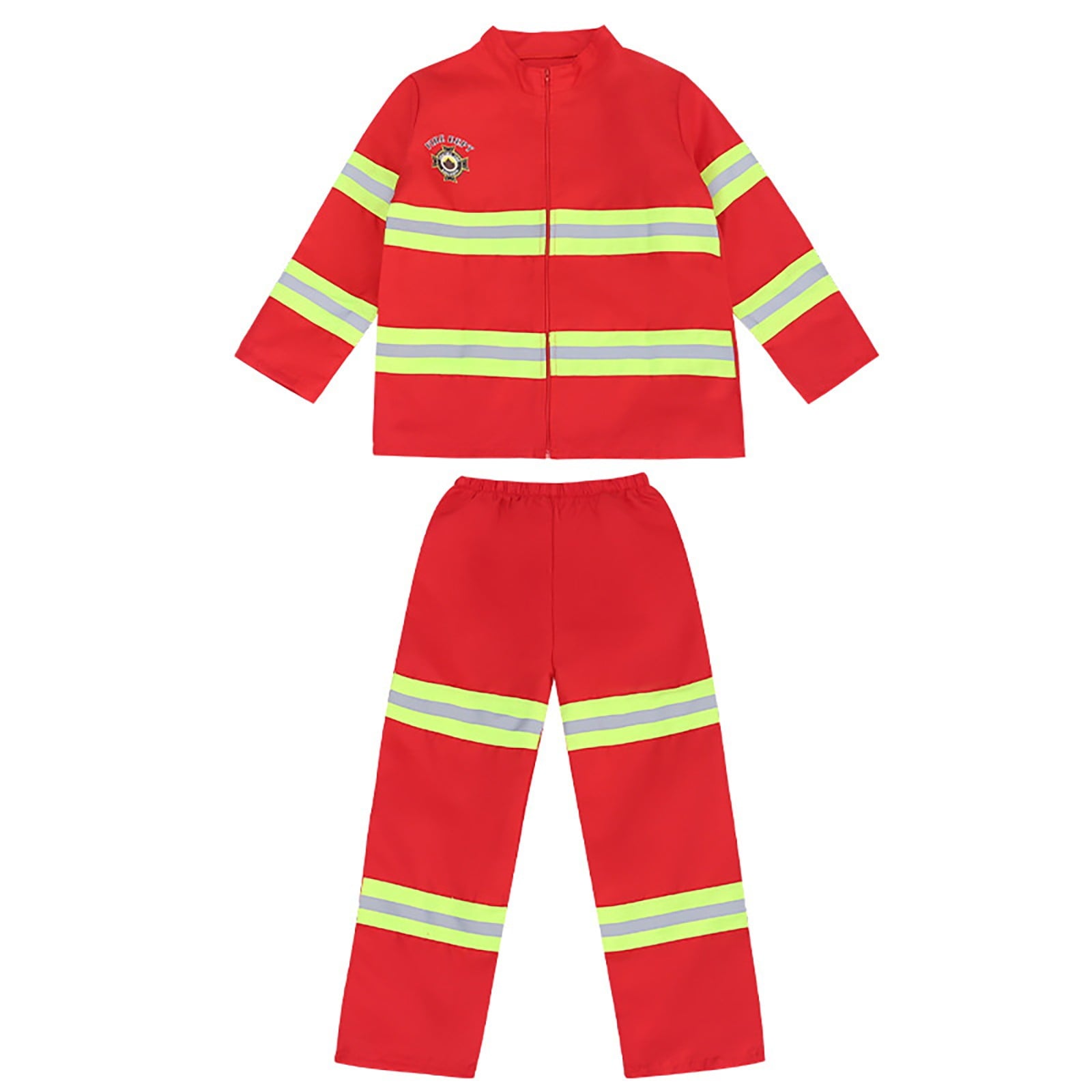 JCCXIN Child Toddler Boys Girls Halloween Fireman Outfits Career Role Play Dress-Up Party Clothes Coat And Pants With Accessories Set Trick Or Treat School Carnival Funny Outfit Sets,Red,4-5 Years