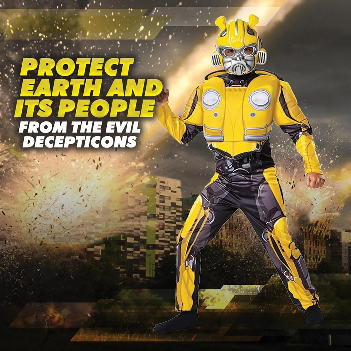 Disguise Kid's Transformers Bumblebee Muscle Jumpsuit Costume, Size 10-12
