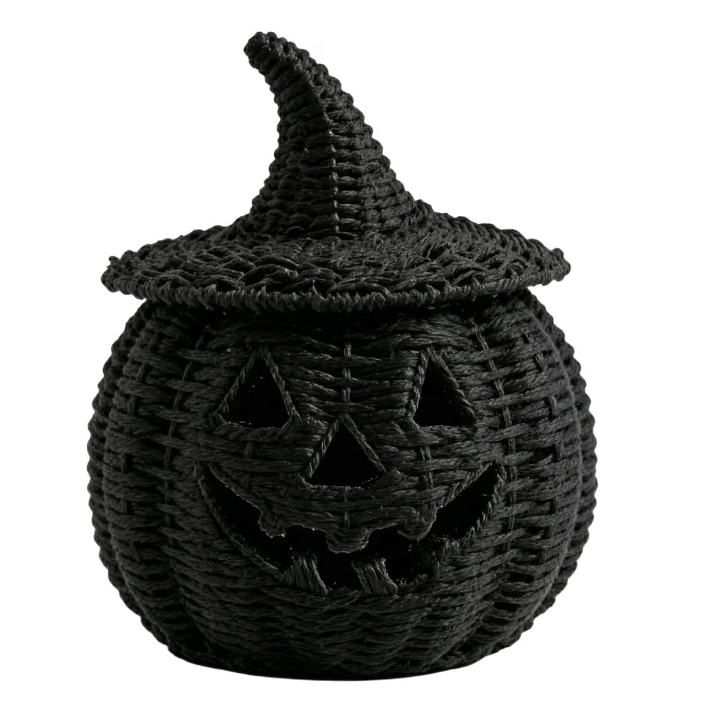 Halloween Woven Seagrass Pumpkin For Spooky Halloween Candy Storage And Home Decor, Black Handcrafted Witch Hat Woven Seagrass Pumpkin For Festive Parties, Premium Decorative Woven Seagrass Pumpkin