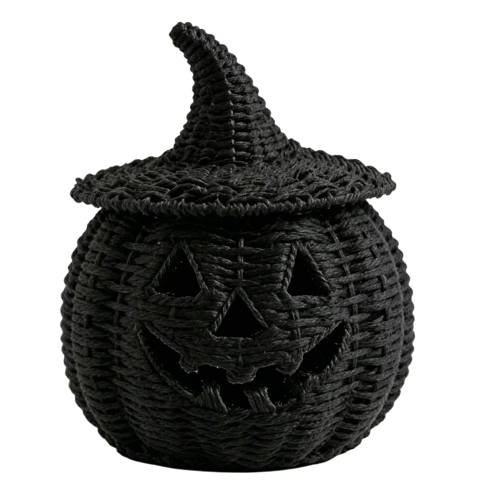 Halloween Woven Seagrass Pumpkin For Spooky Halloween Candy Storage And Home Decor, Black Handcrafted Witch Hat Woven Seagrass Pumpkin For Festive Parties, Premium Decorative Woven Seagrass Pumpkin