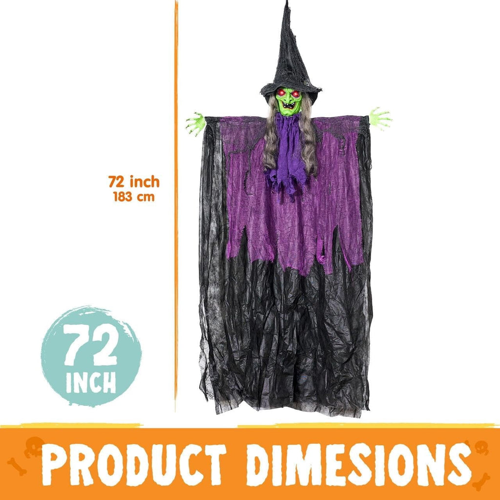 Joyfy 47" Halloween Decorations Outdoor,Life Size Animated Witch Scary Decorations Halloween Motion Activated Witch with LED Eyes & Sound,Haunted House Decor